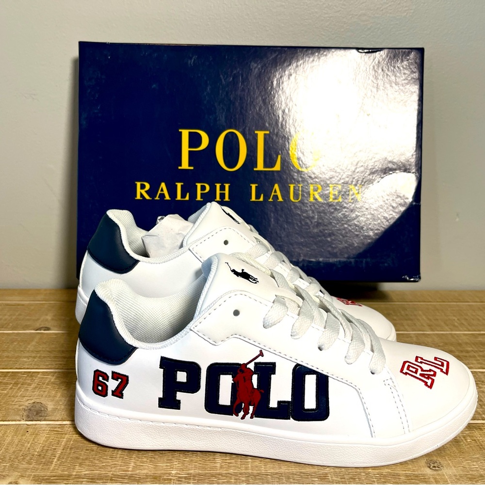 Red, White and Navy Polo Ralph Lauren Kid Sneakers Size 3.5